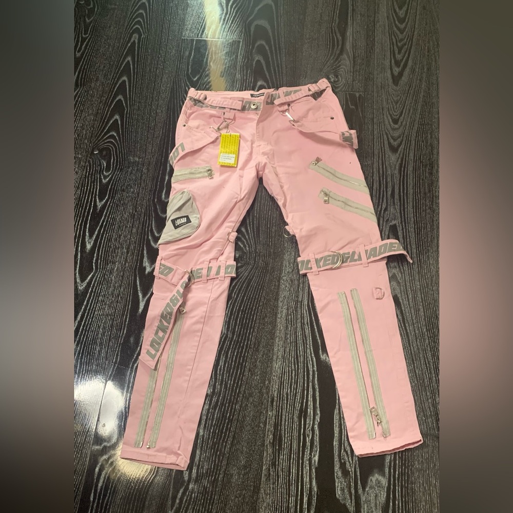 Locked and loaded jeans LNL Jeans -Straps And Pocket - Light Pink And Reflective